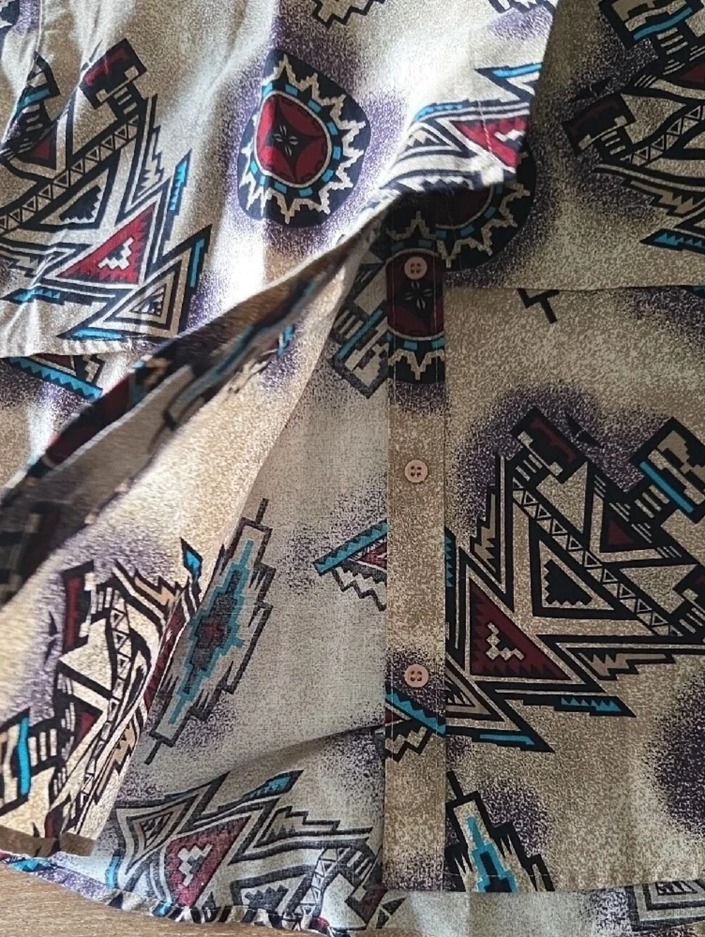 Vintage Wrangler Beige Aztec-Print Lightweight Buttom Up Shirt